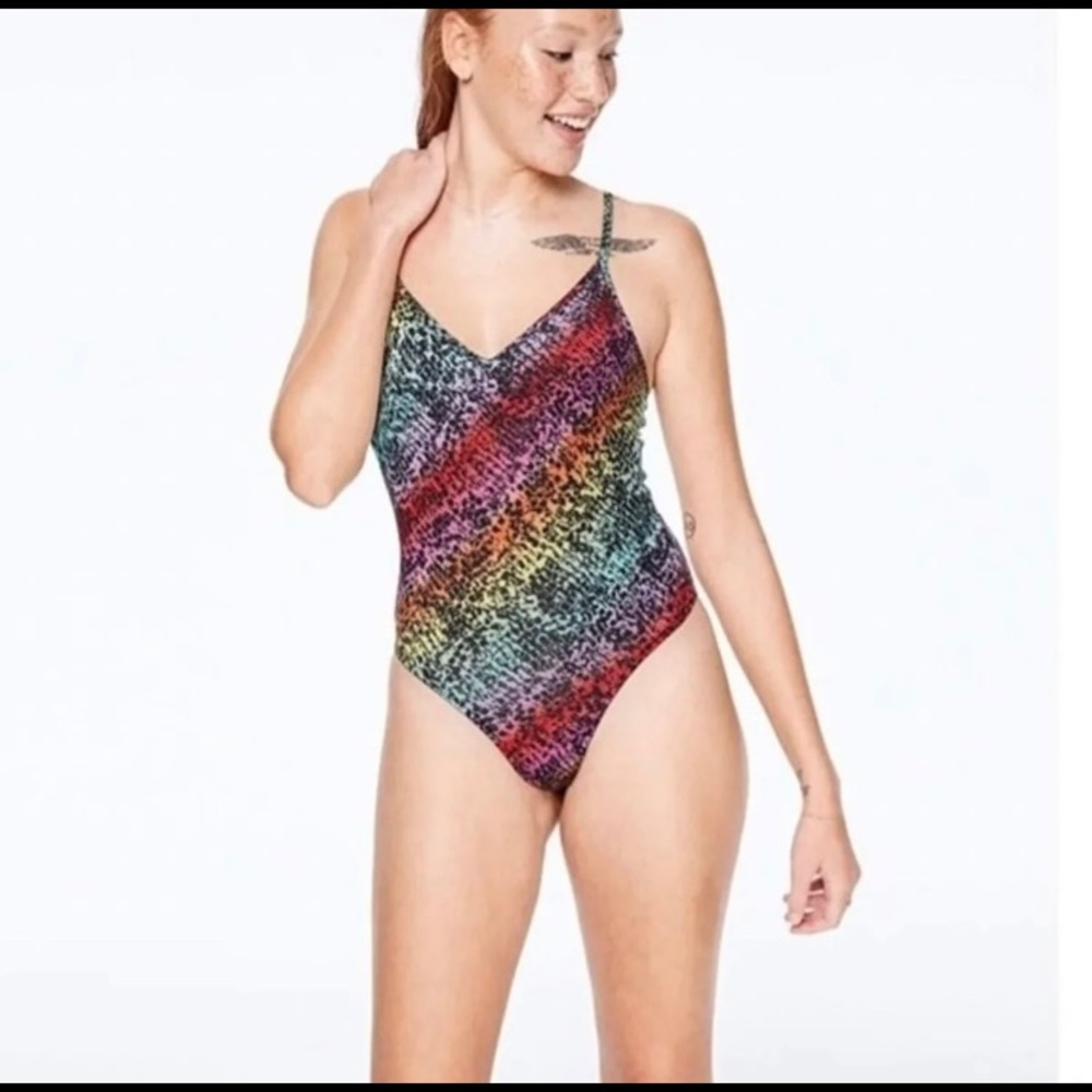 VS PINK Vneck rainbow snake print bodysuit